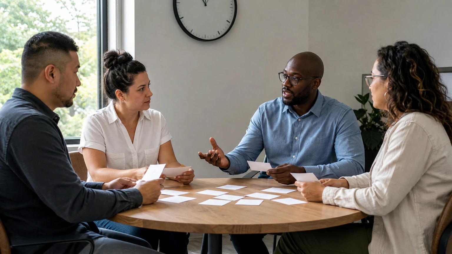 Workplace scene illustrating a practical framework for effective management meetings