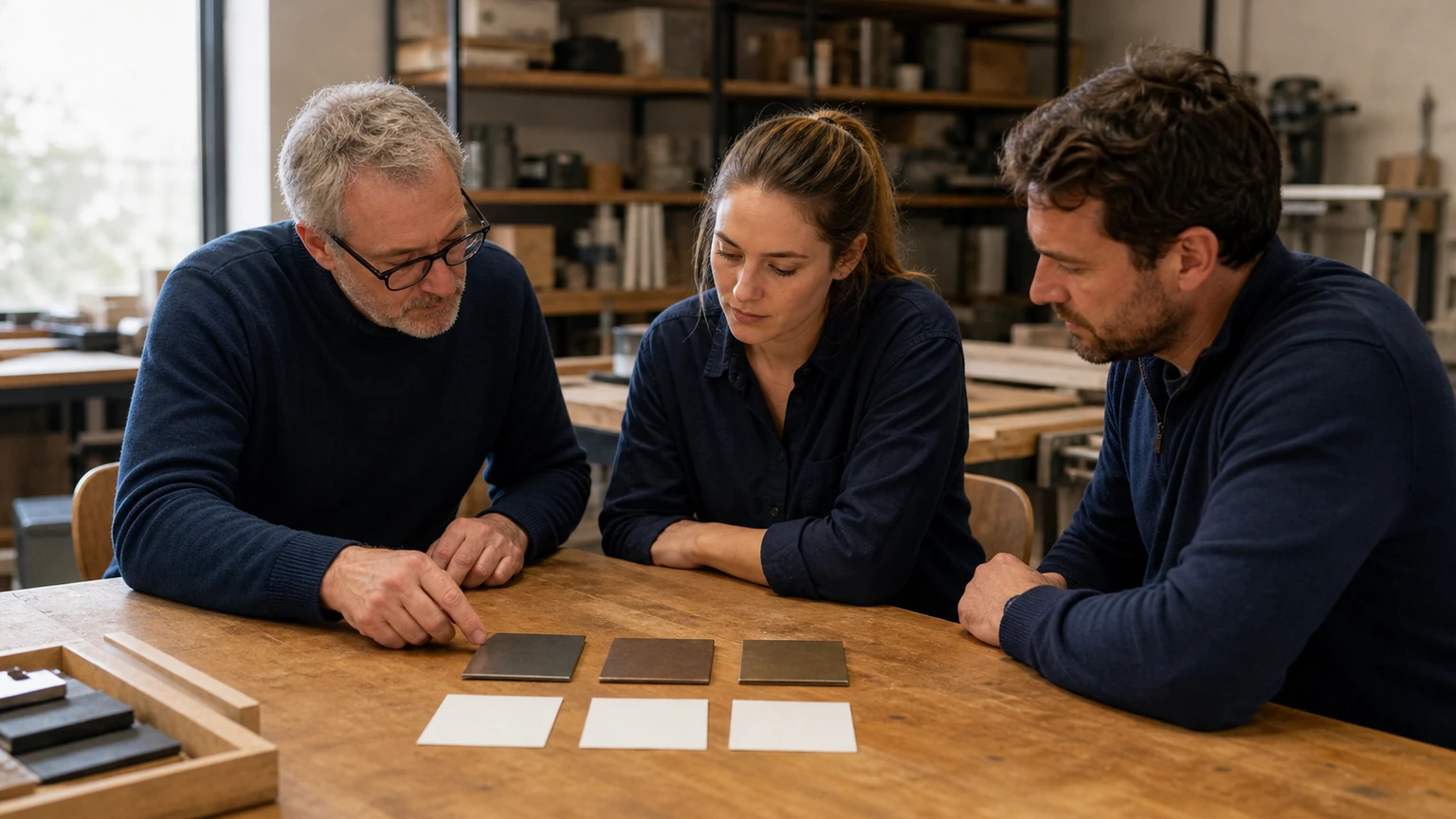 Workplace scene illustrating how to structure decisions in a small business